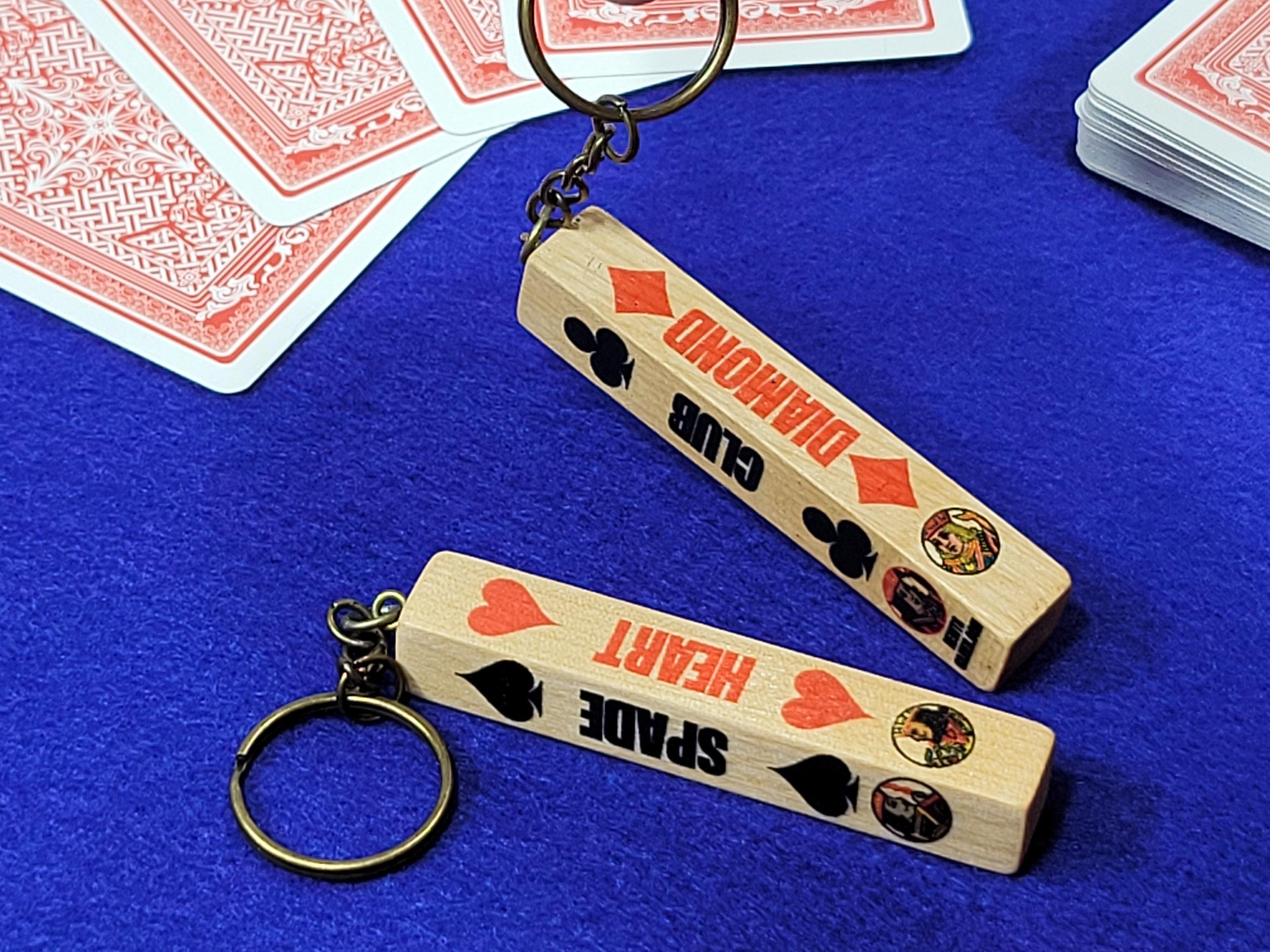 Lucky Wood Card Suit Keychain Set: Poker, Bridge, Euchre - Made in USA