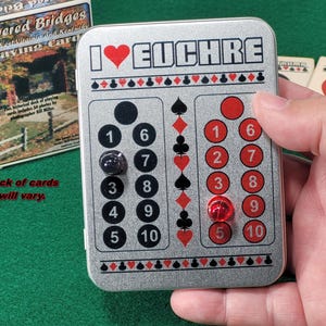 I Heart Euchre Scorekeeper Tin Set: Playing Cards & Magnetic Score