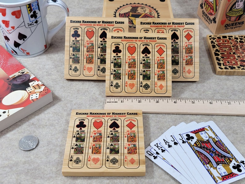 Euchre Card Rankings: Bamboo Coasters With Holder - Etsy
