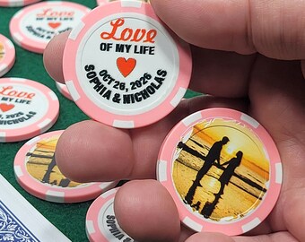 Personalized Wedding Poker Chips: Photo Engagement Announcement - Pack of 12