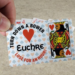 Fun Euchre License that doubles as suited trump markers - Add photo or keep a jack , with Euchre Quotes on back | Euchre Gift | Award