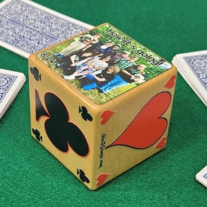 Personalized Suited Trump Marker - Trumpmendous Edge gift cube with your photo on one side and text on the other - euchre, pinochle, bridge