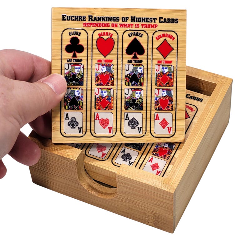 Euchre Card Rankings: Bamboo Coasters With Holder - Etsy
