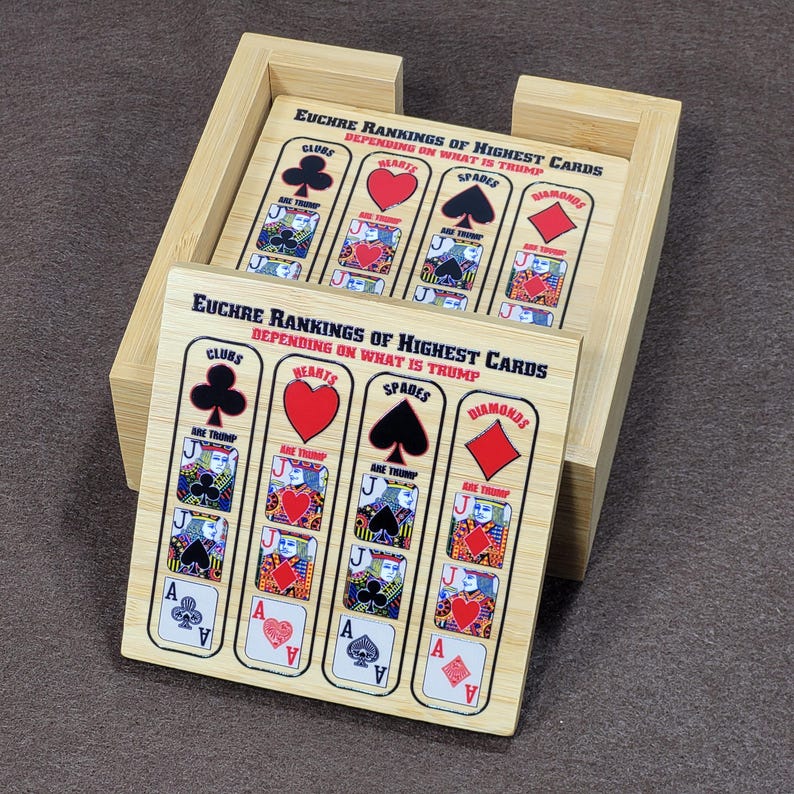Euchre Card Rankings: Bamboo Coasters With Holder - Etsy