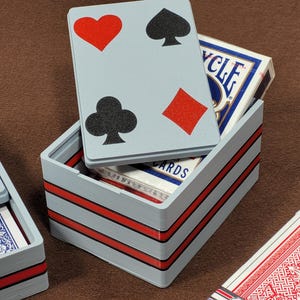 Canasta Playing Card Box Holder with pips (hearts, clubs, diamonds & spades) - Plastic, sliding lid - Choose Single or Double Deck - MOD