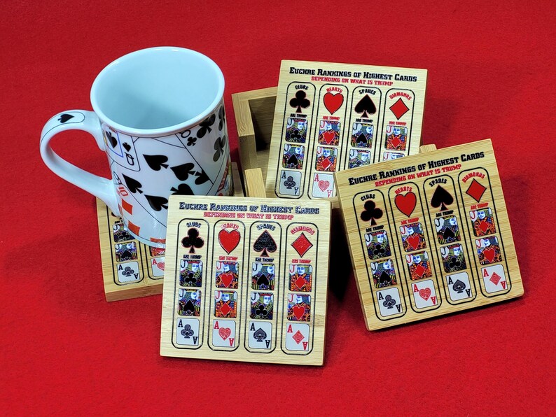 Euchre Card Rankings: Bamboo Coasters With Holder - Etsy
