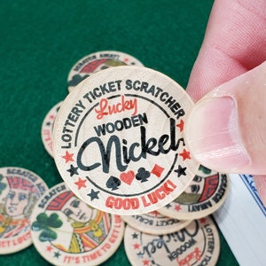 Personalized Lucky Ticket Scratcher Wooden Nickels - Pack of 10 - For lottery tickets