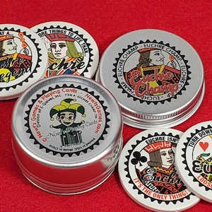 Euchre Champ Ceramic Poker Chips in small, round Euchre Champ tin | Euchre Player Gift | Euchre Lover | Tournament Prize/Award