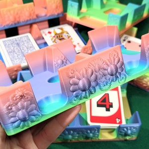 Flower Playing Card Tray: Multi-Color Plastic Card Caddy - US Made
