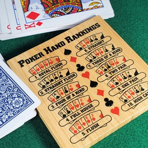 Poker Hand Rankings Bamboo Coasters - Set of 4 with Holder