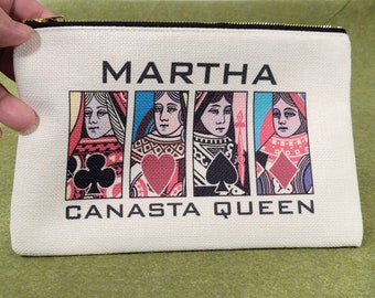 Personalized Canasta Queen/King Linen Pouch: Playing Card Game Pouch