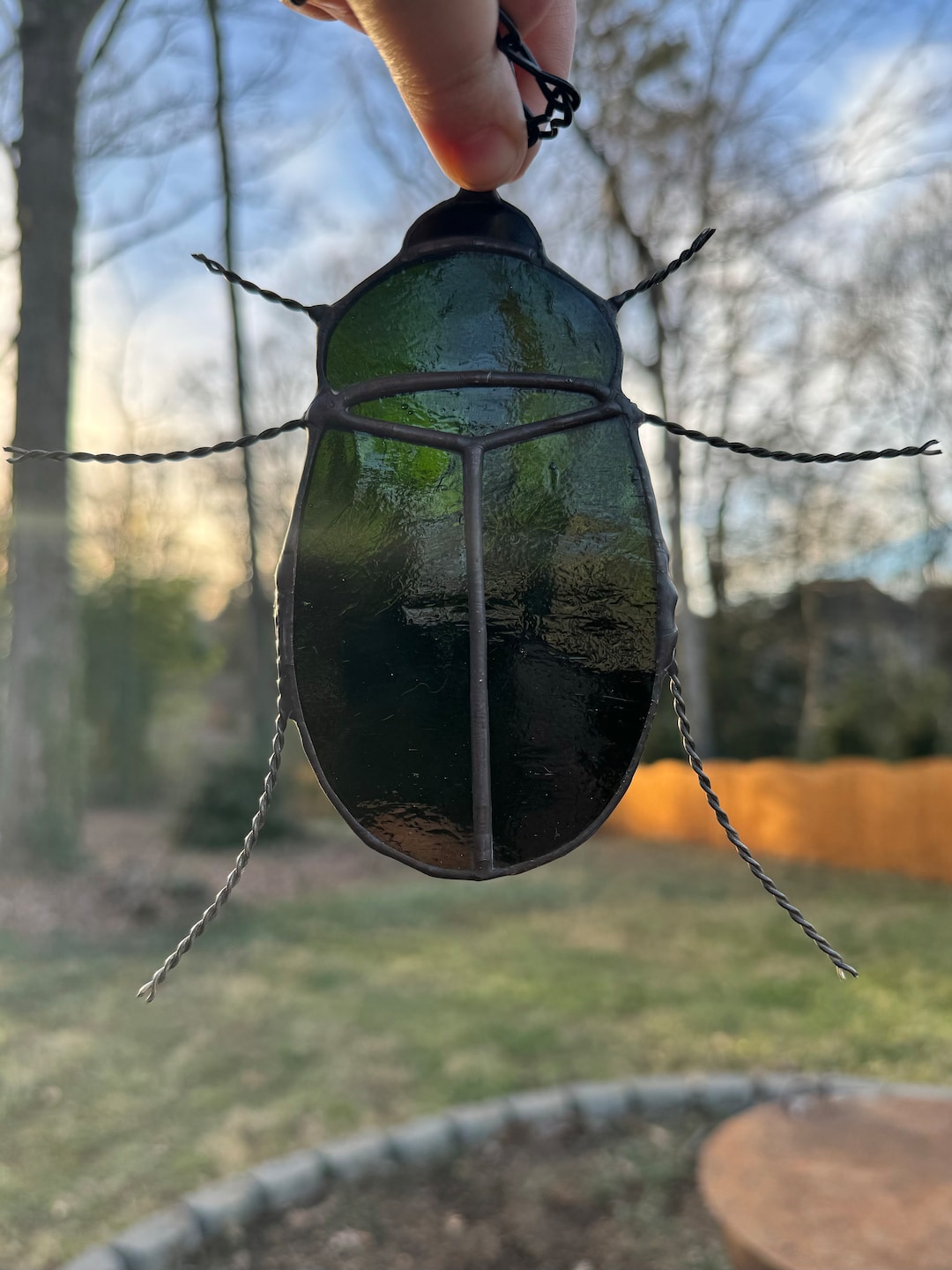 Stained Glass Beetle Suncatcher With Chain for Hanging Hand Made One of
