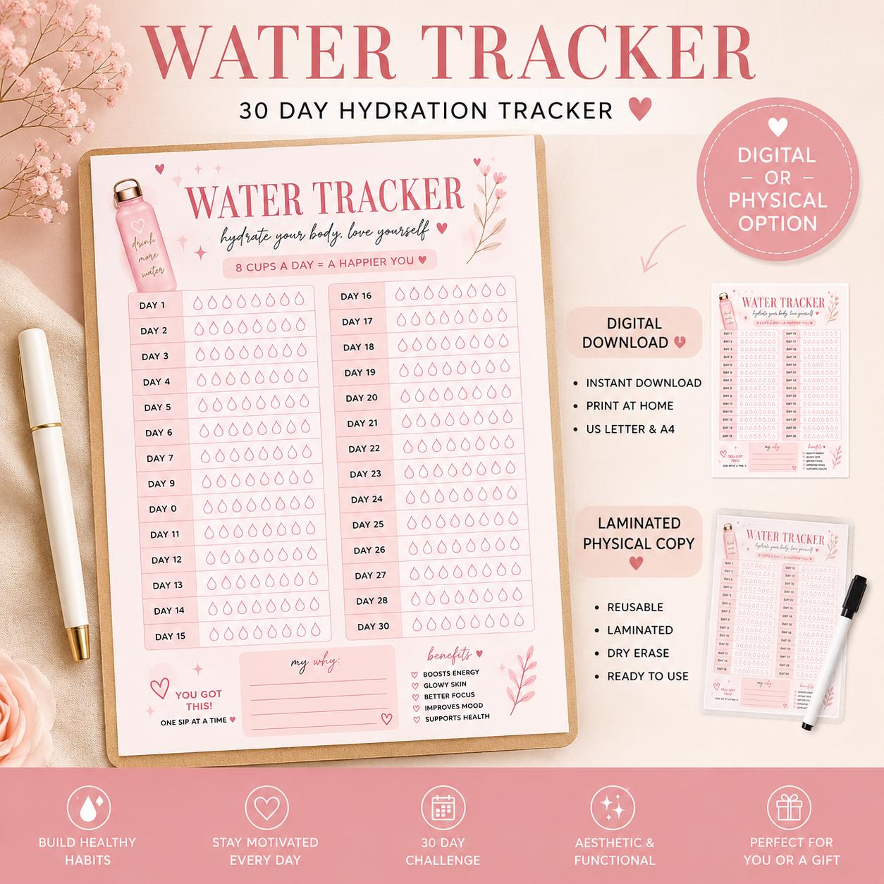 Storage Tracker. Water Water Tracker Printable & Laminated Reusable Tracker | Daily Hydration ...