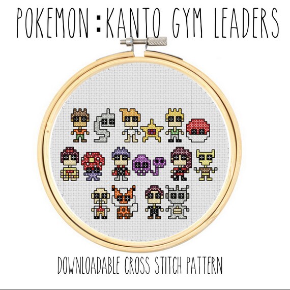 Pokemon Kanto Gym Leaders Cross Stitch Pattern Pdf Downloadable File