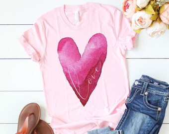 Valentine's Day Love Heart Graphic Tee Short-sleeve | Etsy