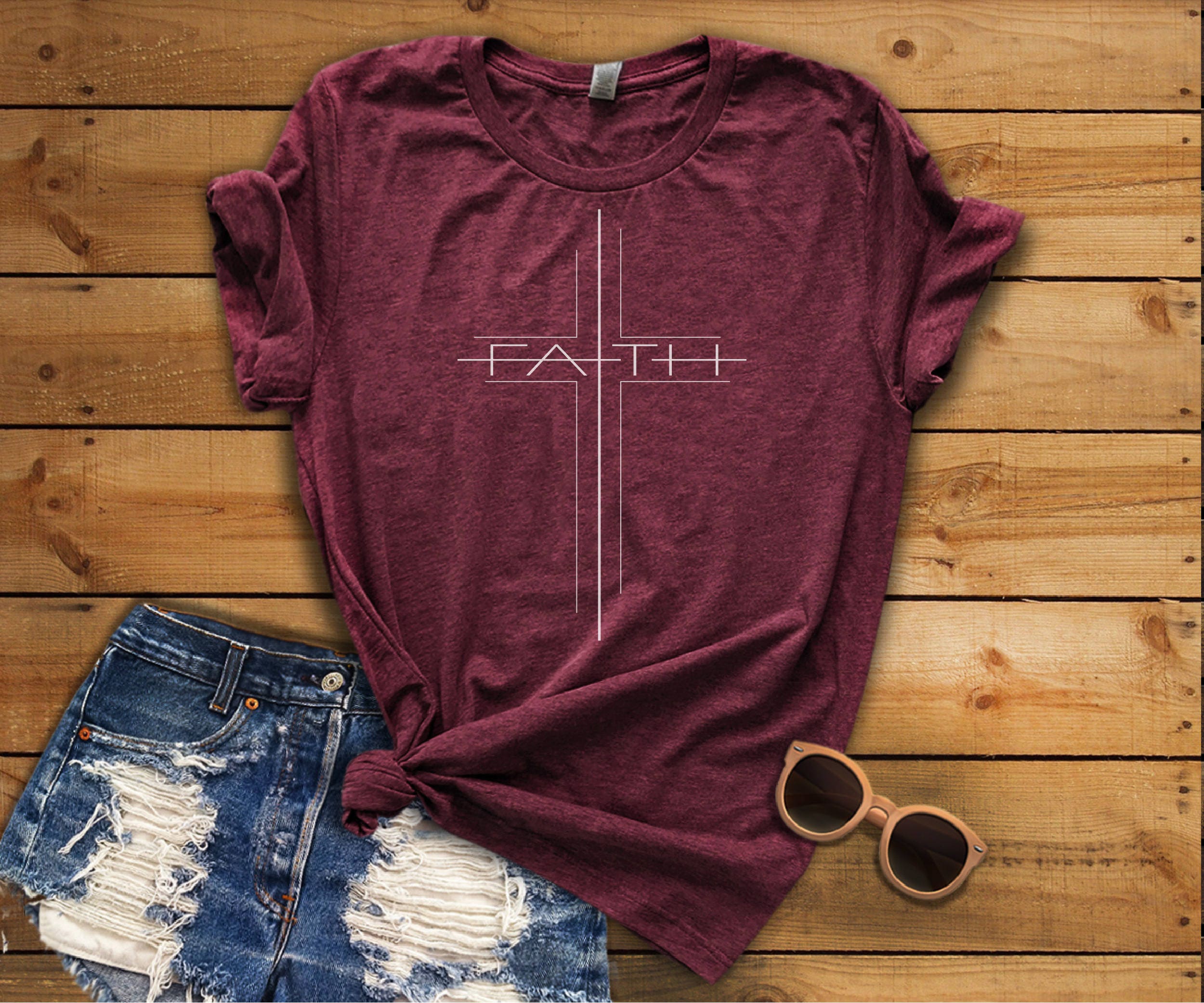 Faith Cross Tri-blend Short Sleeve T-shirt-Christian Graphic | Etsy