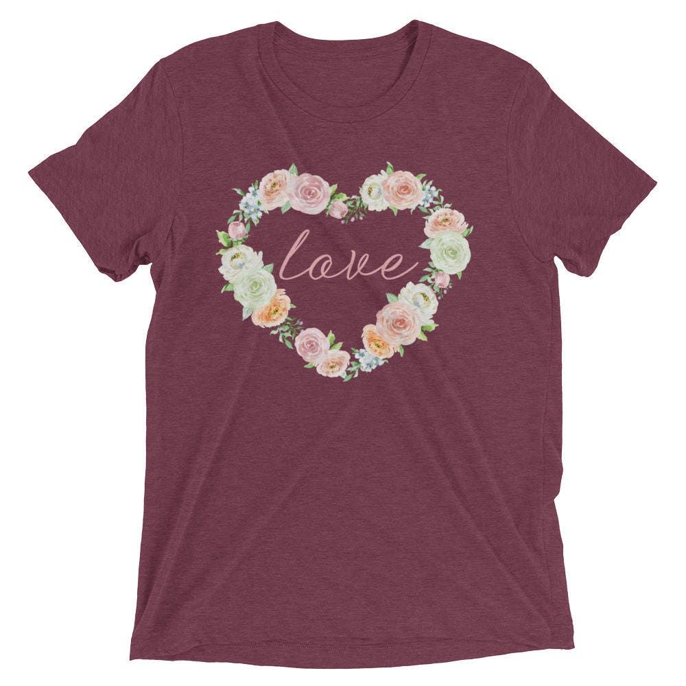 Floral Heart Love Short Sleeve Valentine's Day T-shirt - Etsy