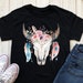 Boho Cow Skull Graphic Tee - Floral Bull Horn Short Sleeve Shirt - Boho Cowgirl Shirt - Floral and Feathers Tee - Western Shirt - Tribal Shi 