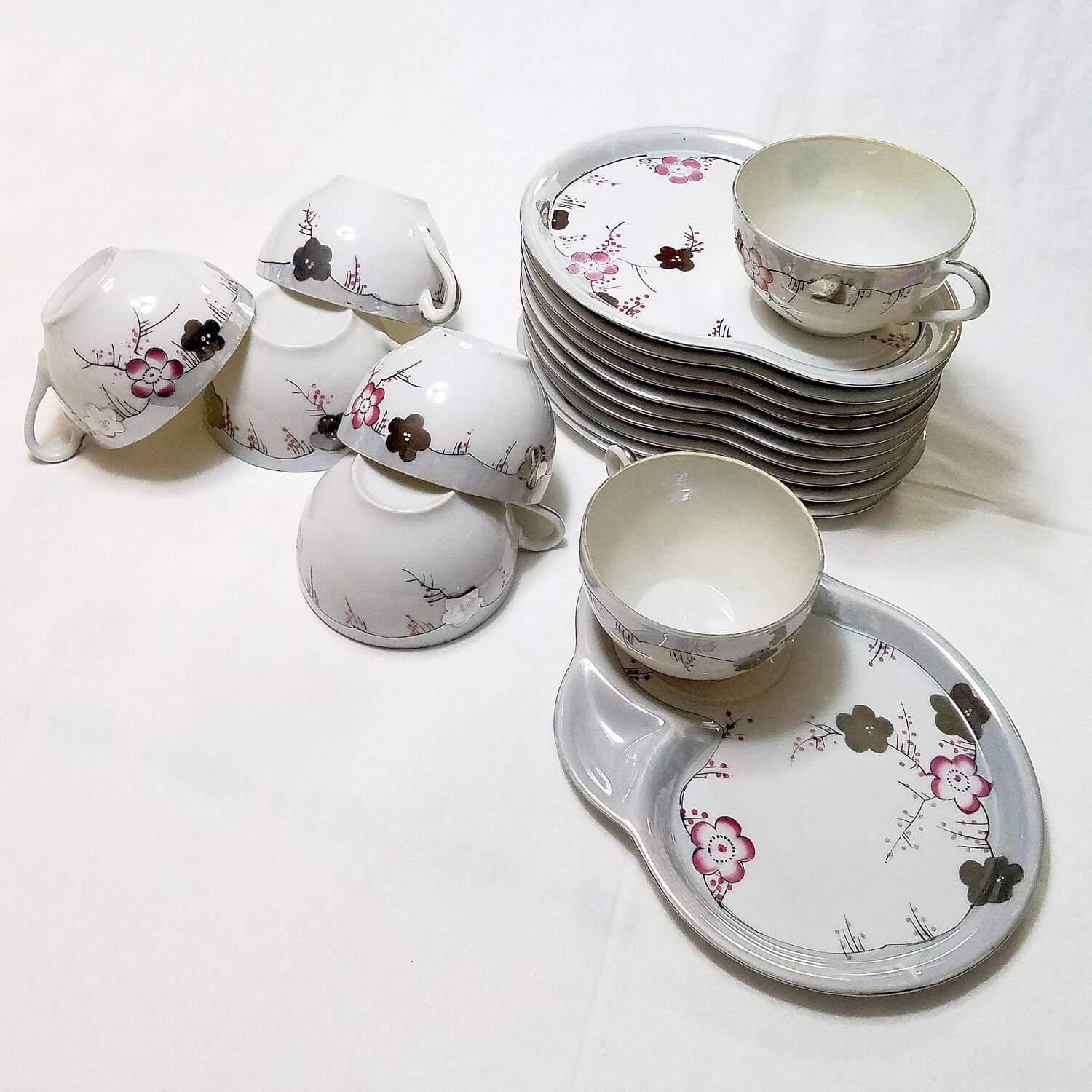 Rare Vintage Snack Sets By Goldcastle Chikusa Cherry Blossom Etsy