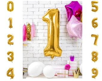 Large Gold Number Birthday Balloon,  Pick Your Number, 34 Inches Tall