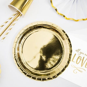 Shiny Gold Party Plates, Set of 6 Large Gold Foil Plates, 9&quot; Diameter
