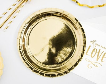 Shiny Gold Party Plates, Set of 6 Large Gold Foil Plates, 9" Diameter