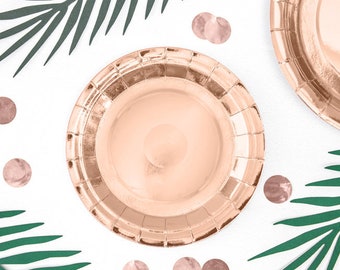 Shiny Rose Gold Party Plates, Set of 6 Small Rose Gold Foil Plates, 7" Diameter