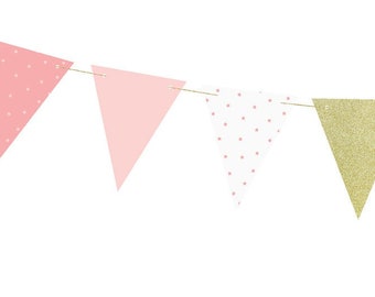 Pink and Gold Pennant Garland, Add Some Fun To Your Next Birthday Party with this Large Pink and Gold Birthday Pennant