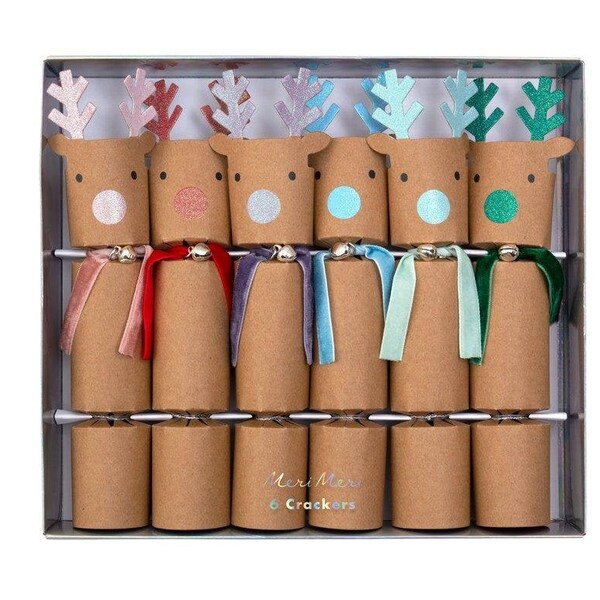 Christmas Reindeer Crackers, Set of 6 Meri Meri Mini Rainbow Reindeer Crackers, Great for Christmas Party Favors and Stocking Stuffers!