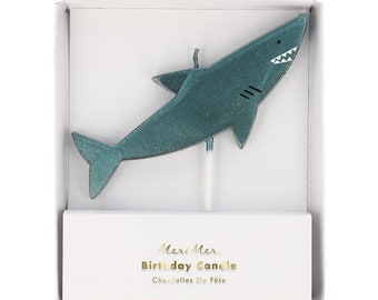 Shark Birthday Candle, Large Blue Foil Shark Candle, Perfect for a Shark Birthday Party
