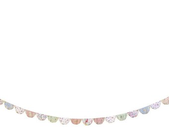 Floral Scallop Garland,  English Garden Scallop Pennant, 16 Floral Pennants on Ivory Ribbon