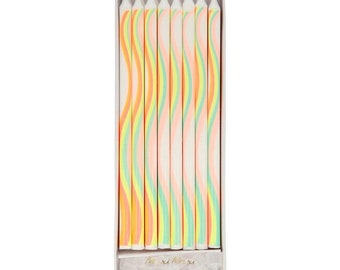 Rainbow Swirl Candles, Set of 16 Rainbow Pattern Birthday Candles, Set of 16 Candles