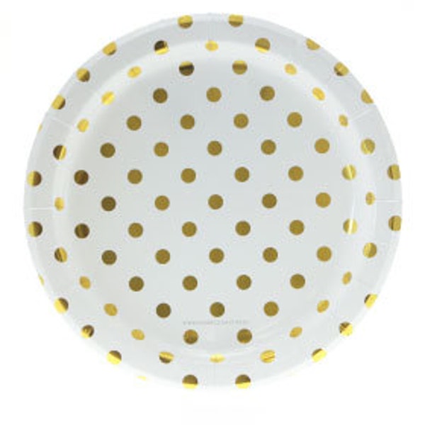 Gold Foil Polka Dot Party Plates, Set of 12 Gold Foil Dot Circle Plates, Great for Birthday Parties or Showers!