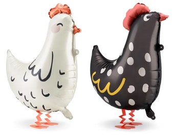 Chicken Balloons, Standing Farm Animal Balloons, No Helium Needed, White Chicken Balloons, Black Rooster Balloons