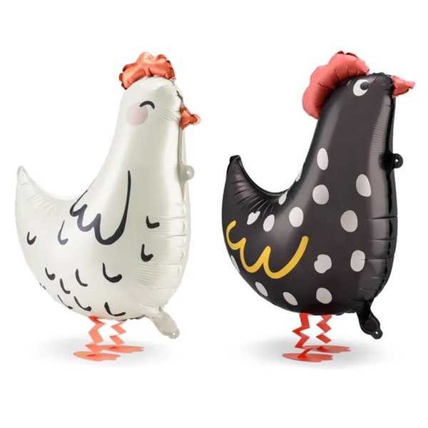 Chicken Balloons, Standing Farm Animal Balloons, No Helium Needed, White Chicken Balloons, Black Rooster Balloons