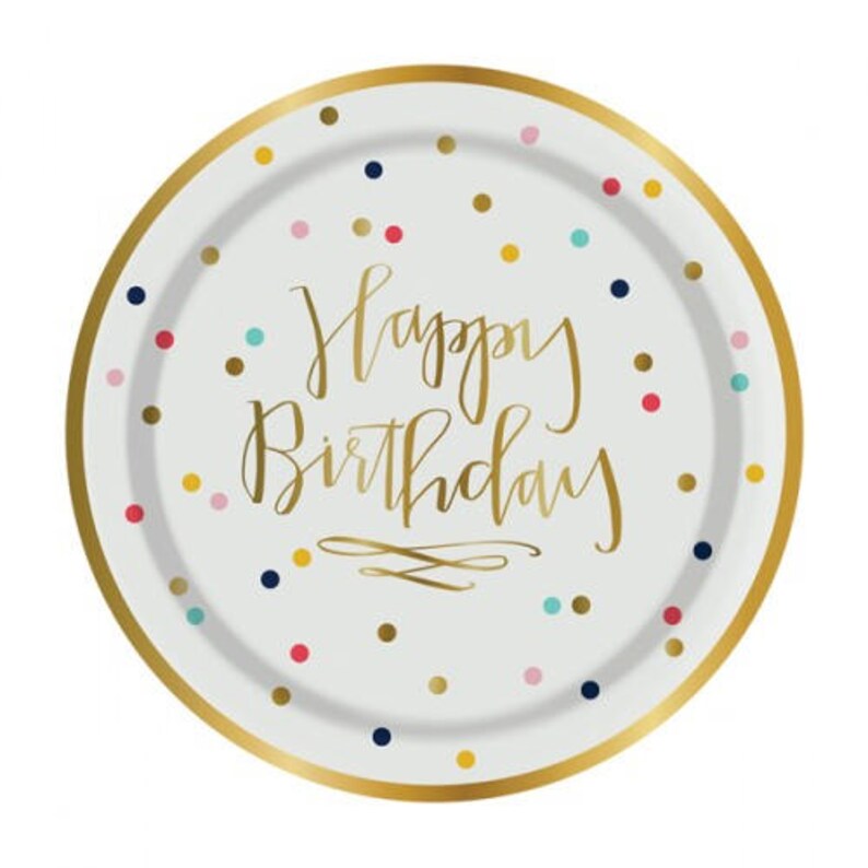 Happy Birthday Party Plates With Gold Foil Set of 8 Polka Dot | Etsy
