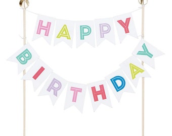 Happy Birthday Garland Cake Flags, Charming Cake Topper with a Festive Garland, Reusable