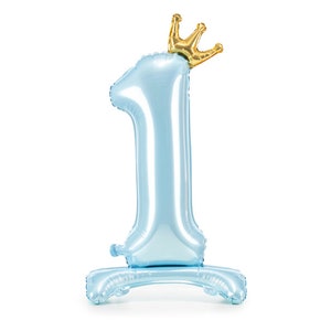 Standing Blue #1 Balloon, 33&quot; Tall, Inflate with Air via straw, Great for Baby&#39;s First Birthday!