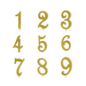 Gold Glitter Number Birthday Candle, Pick Your Number