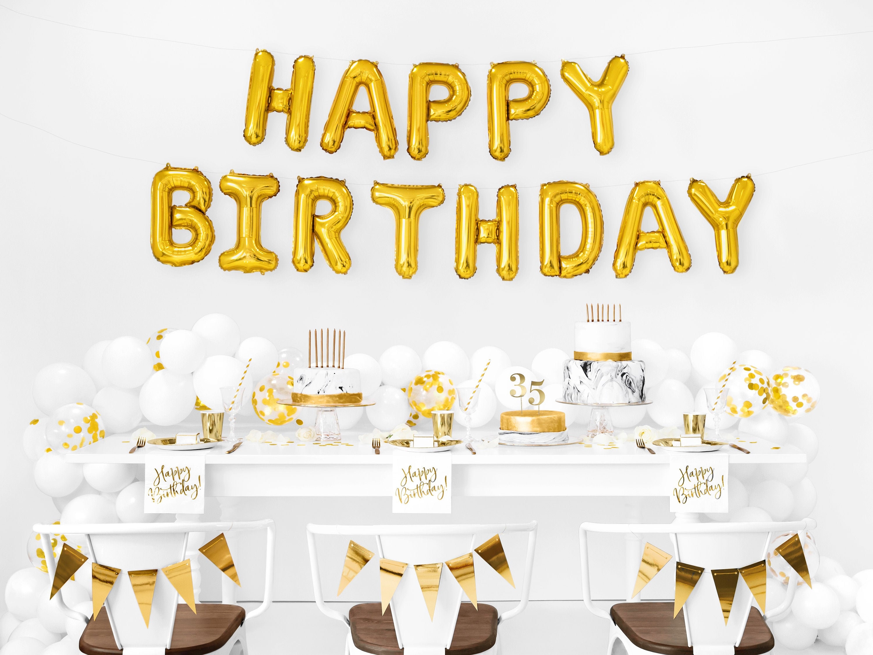 GOER Happy Birthday Deko Set – Goldene Buchstaben & Zahlen Luftballons Zum Aufhängen, Wiederverwendbar