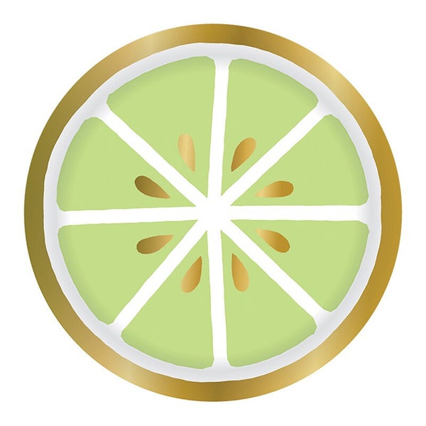 Lime Paper Plates,  7" Diameter Green and Gold Foil Lime Plates, Set of 8