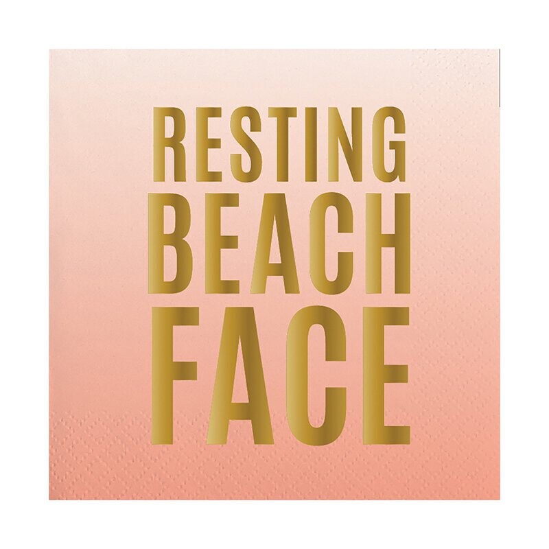 Resting Beach Face Cocktail Napkins Set of 20 PeachColored Ombre Beverage Napkins With Gold Foil