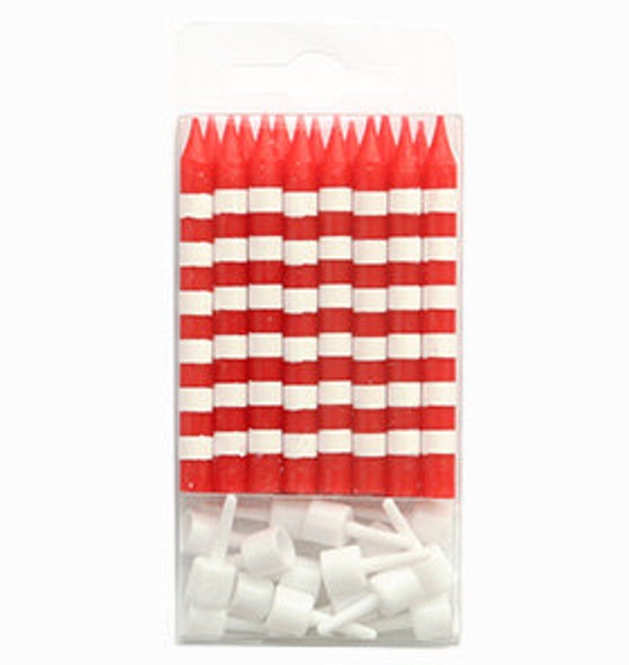 Red Birthday Candles with White Stripes Set of 16 Red Etsy