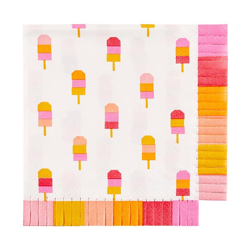 Ice Cream Fringed Paper Napkins Set of 20 Pink and Orange Ice Cream Themed Party Napkins