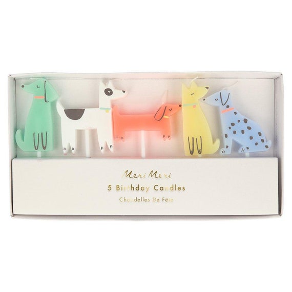 Dog Birthday Candles Set of 5 Meri Meri Dog Candles in 5 Designs and Colors Perfect for a Puppy Themed Birthday Party