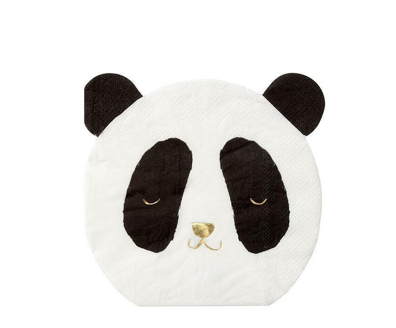 Set of 16 Meri Meri Small Panda Bear Napkins with Gold Foil Details Panda Bear Napkins