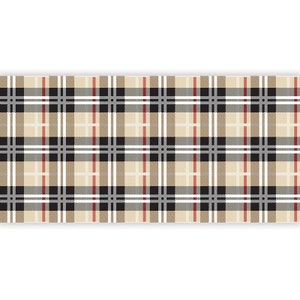 May include: A beige, black, white, and red plaid pattern.