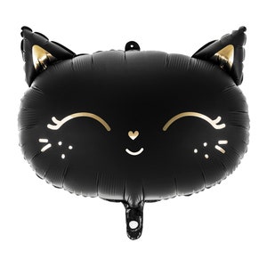 Giant Black Cat Balloon, Large Black Cat Foil Balloon with Gold Foil Details, Great Halloween decor!