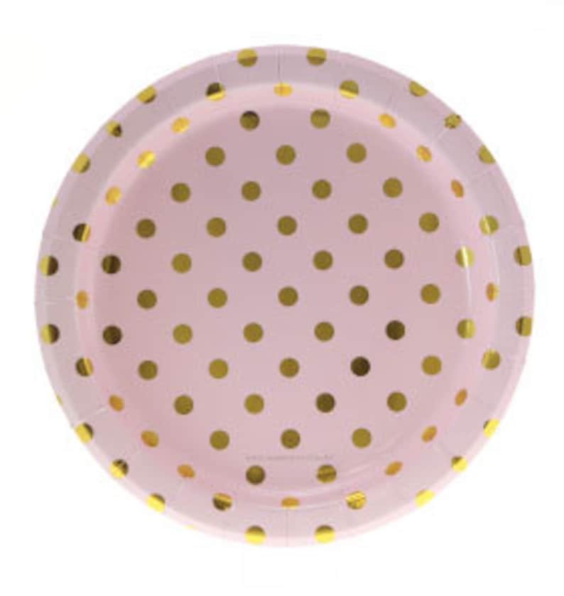 Pink Party Plates With Gold Polka Dots Set of 12 Pink and Etsy