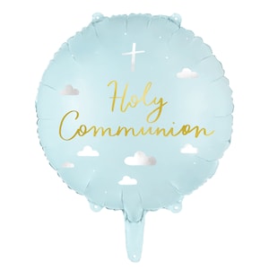 First Communion Balloon, Blue Mylar Balloon for First Holy Communion Celebration, Gold Foil Details